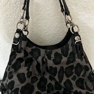Coach Gray and Black Leopard Print Shoulder Bag